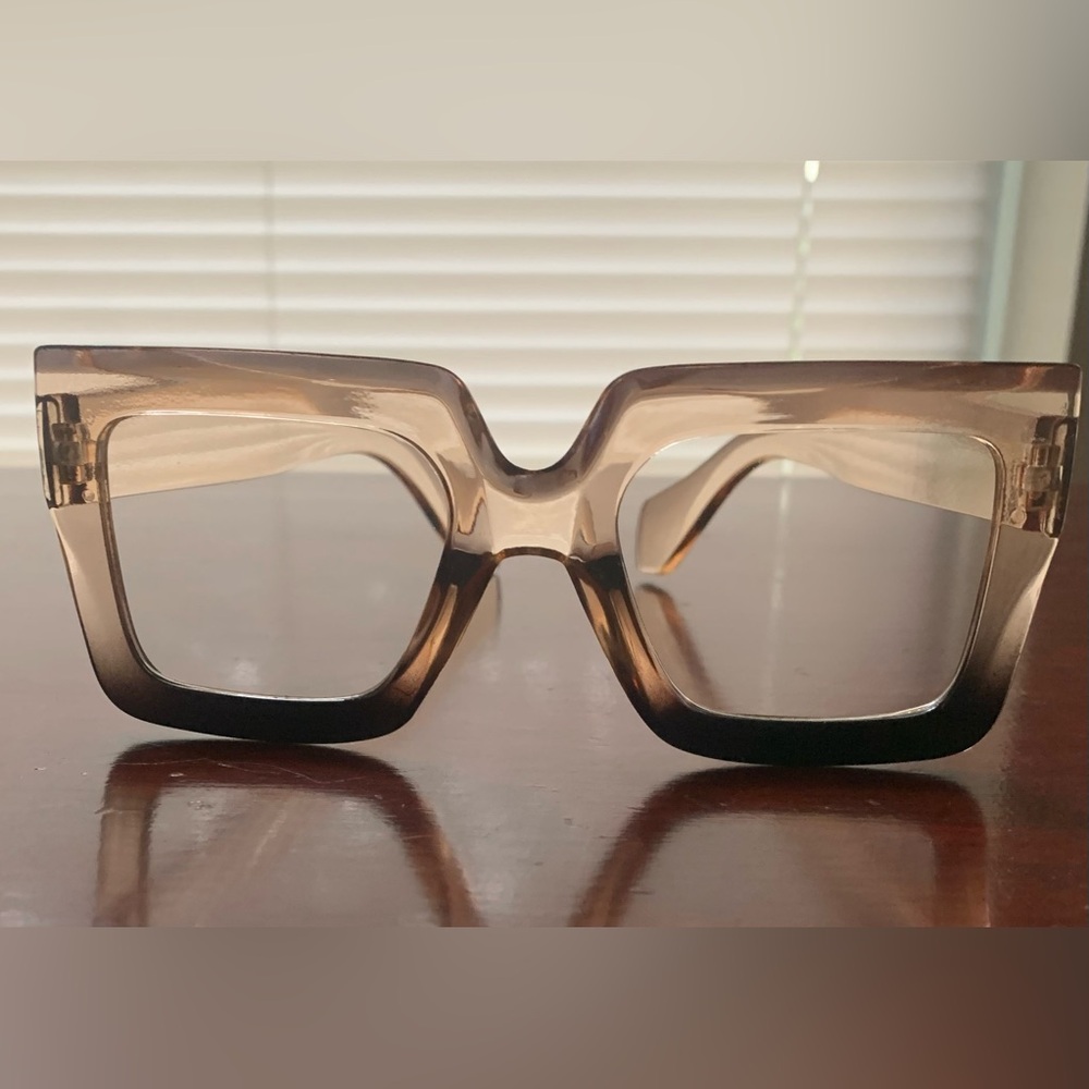 Unisex Stylish Brown Black Ombré Square Glasses (no tint)